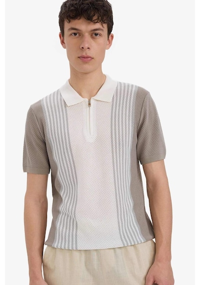 DeFacto Standart Fit Polo Yaka Yarım Fermuarlı Triko Kısa Kollu Tişört -  E5438AX25SMBG404