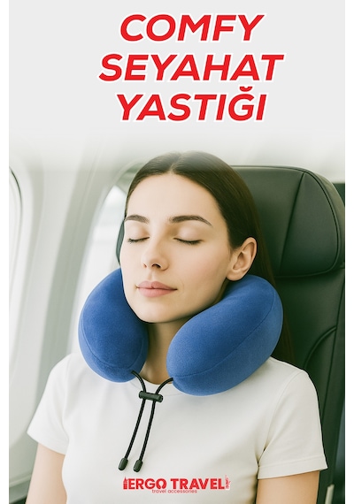 Viscofoam Comfy Ortopedik Seyahat Yastığı Visco Boyun Destekli Seyahat Yastığı - Mavi | Ergo Travel