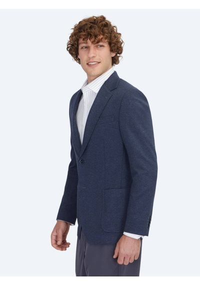 Kip Mavi Çizgili Modern Fit Örme Ceket Mavi