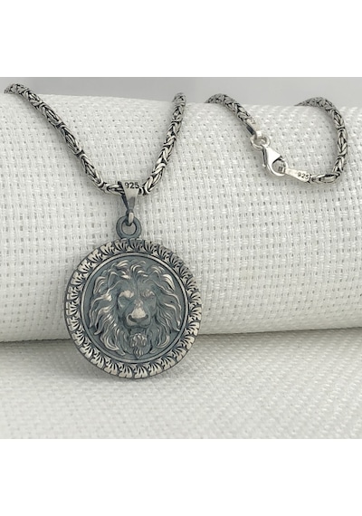 Takıhan 925 Ayar Gümüş Aslan Kabartmalı Kral Zincir Kolye Gümüş