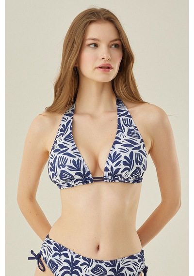 Loya Kadın Lacivert Yaprak Desen Toparlayıcı Tek Üst Bikini