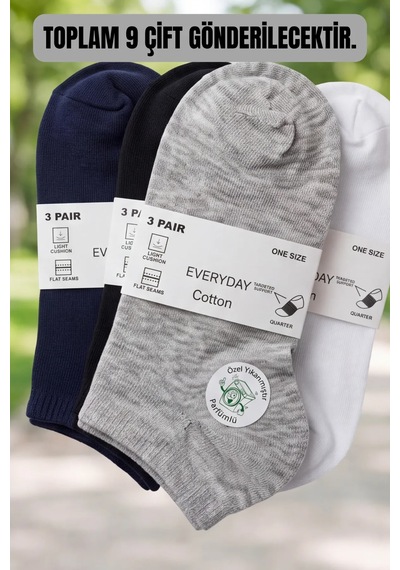 Velocto 9 Çift Özel Yıkanmış Parfümlü Pamuklu Bilek Boy Unisex Çorap Seti Karışık