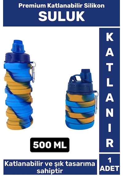 Wintoup Premium Portatif Bpa Free Şık Kamp Spor Seyahat Silikon Katlanabilir Suluk 500 Ml Çok Renkli