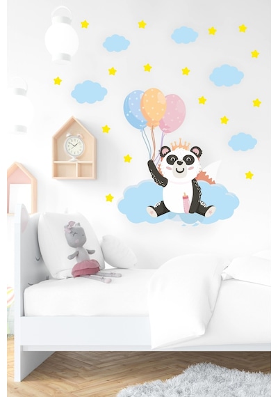 MSticker Sevimli Panda Bulutlar Ve Yıldızlar Çocuk Bebek Odası Sticker