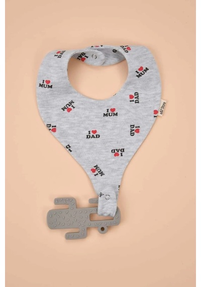 E&f Store Emzik Tutucu Mama Önlüğü - I Love Dad I Love Mom Desenli Gri Pamuk Kumaş Çok Renkli