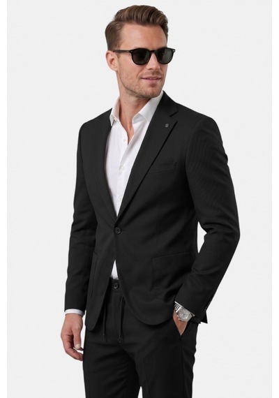 Deep Sea Deepsea Siyah Premium Çizgi Dokulu Slim Fit Likralı 2 Li Erkek Takım Elbise 2600821