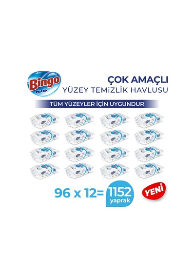 Bingo Pratik Beyaz Sabun Yüzey Temizlik Havlusu 12 x 96'lı