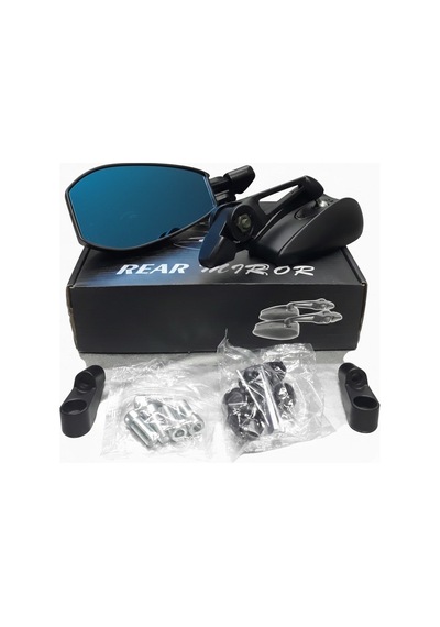 Mp-43 Cnc Siyah Cafe Racer Ayna Takım Mavi Cam