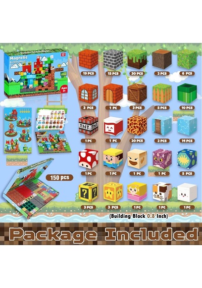 Manyetik Yapı Blokları Mario Adventure Teması 150 Parça, 3 Yaş Ve Üzeri Çocuklar İçin Eğitici Stem O