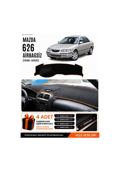 Mazda 626 Airbagsiz 1998-2000 Uyumlu Torpido Örtüsü, Torpido Kılıfı - Siyah Kahverengi