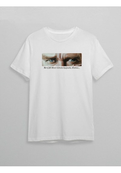 Novalisse 10 Kasım Atatürk'ü Anma Günü Baskılı Oversize Bisiklet Yaka T-shirt - Beyaz Çoklu Renk