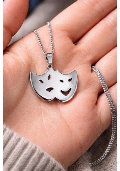 Paslanmaz Çelik Comedy & Tragedy Tiyatro Maskesi Kolye Gümüş