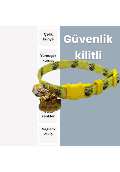 Caramelos Güvenlik Kilitli Kedi Tasması Isimli Künyesi