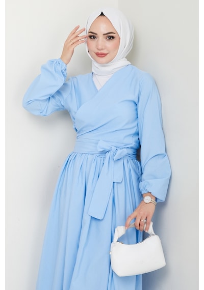 Bestenur Bağlamalı Bluz Etek İkili Takım 1465 - Bebe Mavisi Bebek Mavi