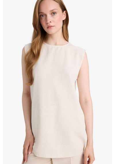 Defacto Regular Fit Bisiklet Yaka Basic Düz Keten Karışımlı Kolsuz Tunik D2953ax25smer42 Ekru