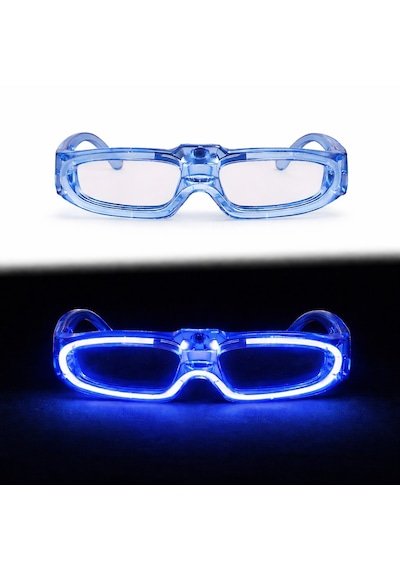 Mavi - 66 - Led Işıklı Parti Gözlüğü 3 Modlu Glow &amp Gece - Edntrend - Eğlence Gözlüğü