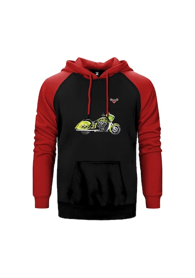 Victory Vison Green Kırmızı Renk Reglan Kol Kapşonlu Sweatshirt Kırmızı