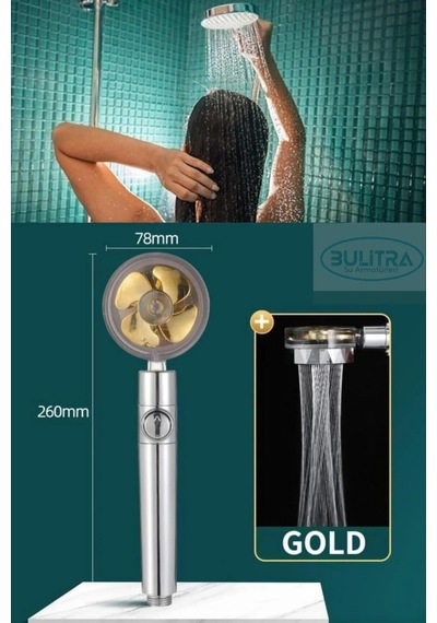 Duş Başlığı Turbo Basınçlı Ayarlanabilir Start Stop Tuş Su Tasarrufu 360 Döner Gold Plastik Diğer