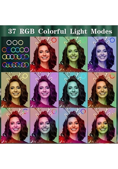 Tr Rgb Ring Light 37 Renk Modu 10'' Led Selfie Işığı, Tripod Standlı, Telefon Tutuculu, Bluetooth Kumandalı, 3