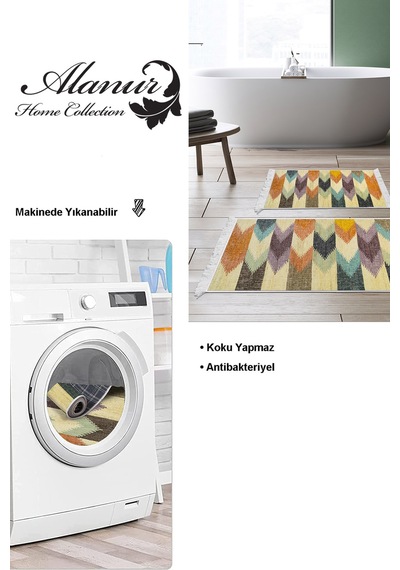 Dekoreko Kaymaz Taban Djt 2 Li Banyo Paspas Takımı Star Pamuk Saçaklı Modern 629m Renkli