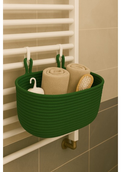 Mavaux Dekoratif Askılı Banyo Sepeti 18 40 16 Cm Saklama Ve Düzenleyici Hasır Jüt Sepet Organizer El İşi Yeşil