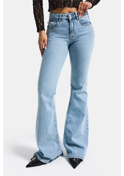 Itsbasic Kadın Ice Rengi 4s6-3 Sln05 Mide Rise Flare Fit Süper Esnek Kumaş İç Boy 83cm Denim Jean Buz Mavi