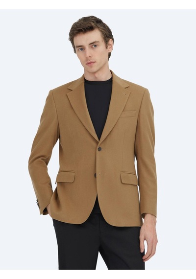 Deve Tüyü Düz Modern Fit Yün Karışımlı Ceket Deve Tüyü
