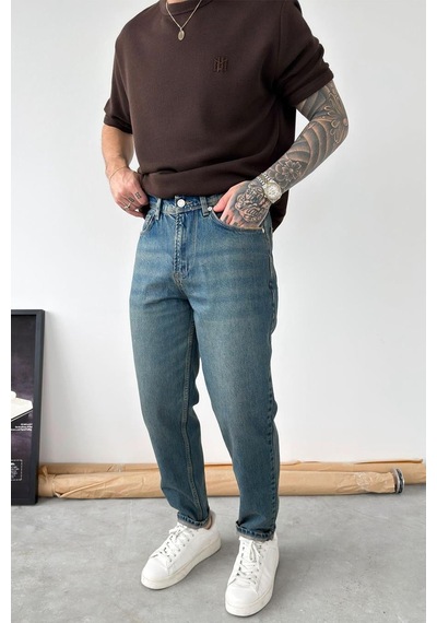 Eskitme Mavi Soft Degrade Boyfriend Pantolon Mavi