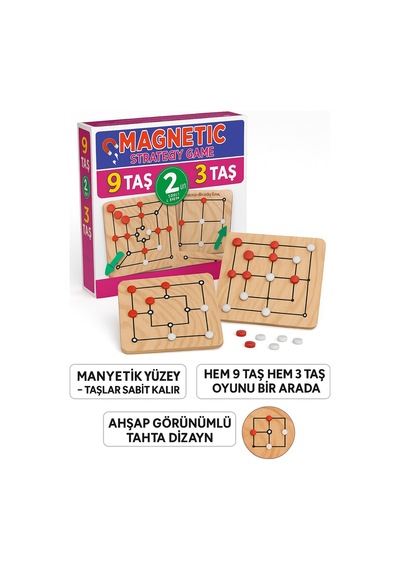 Manyetik 9 Taş + 3 Taş Strateji Oyunu Zeka Geliştirici, Eğlenceli Ve Dayanıklı Oyun Seti
