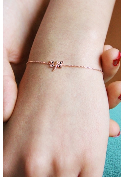 Siyah Taşlı Gümüş Yusufçuk Bileklik Rose Gold