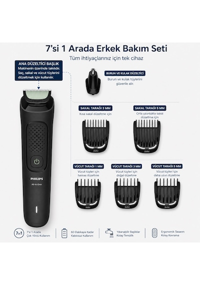 Philips 7in1 3000 Serisi Erkek Bakım Seti Saç Sakal Tıraş Makinesi + 100 Ml Erkek Parfüm
