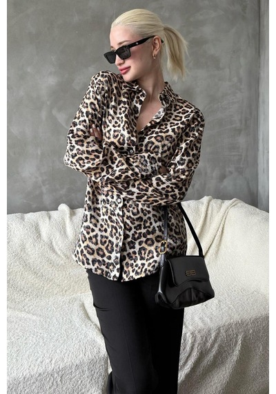 Madmext Bej Leopar Desen Kadın Gömlek Mg2296 Bej