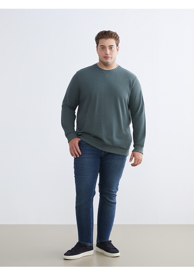 Lcwaıkıkı Classic Yeşil Büyük Beden Bisiklet Yaka Erkek Sweatshirt