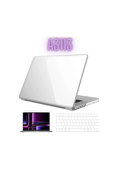 Apple Uyumlu MacBook Air 2024 13.6 Inç M3 Çip A3113 Tam Alt Üst Kılıf Klavye Kılıfı Ekran Koruyucu Film Şeffaf