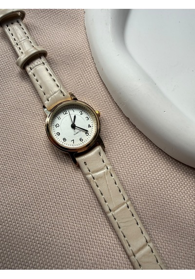 Minimal Kadın Kol Saati Krem Altın 07627717