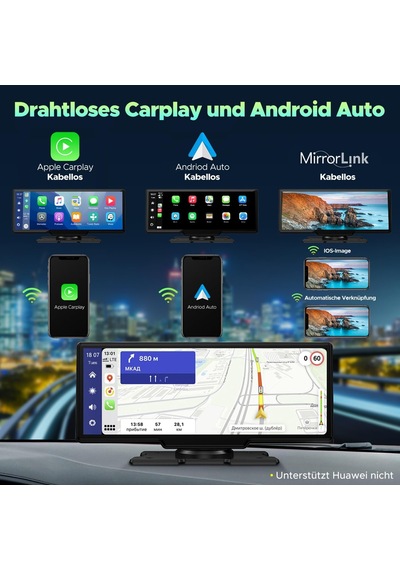 Kablosuz Apple Carplay Ve Android Auto, 2k Ön Dashcam'li Araba Stereo, Bluetooth 5.0/gps/fm/aux/mirror Link/64g Tf Card İle Taşınabilir Carplay 9.26 İnç Full Hd Dokunmatik Ekran Monitör