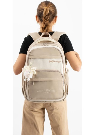 Ventis Unisex Maskotlu Okul Çantası Lise Ortaokul Sırt Çantası 43 30 Cm Çok Cepli Vnt5-j Krem