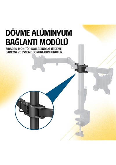Ergoflex EF52 Steel Design 2-8 kg Çift Kol 13"-27" Asansörlü Monitör Standı