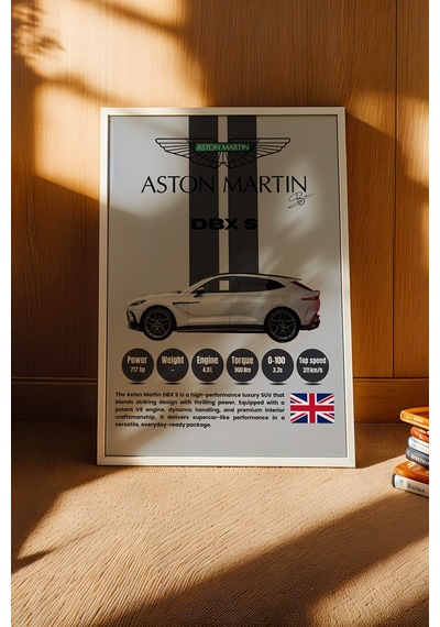 Aston Martin Dbx S Lüks Araba Tablosu - Teknik Özellikli Otomobil Posteri - Çerçeveli Duvar Dekoru Beyaz