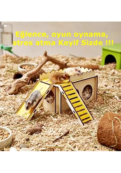 Merdivenli Kaydıraklı Oyun Alanı Hamster Oyuncağı Yuvası 20x10x11 Cm-renk Yeşil