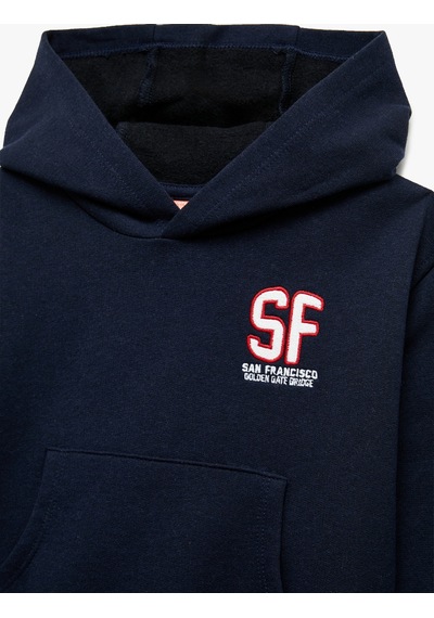 Koton Baskılı Şardonlu Cep Detaylı Uzun Kollu Kapşonlu Sweatshirt Lacivert 7wmb10031tk