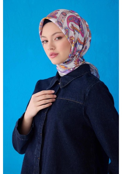 Belli İpek Eşarp - 4111-35 Gri Mor Twill Gri - Mor