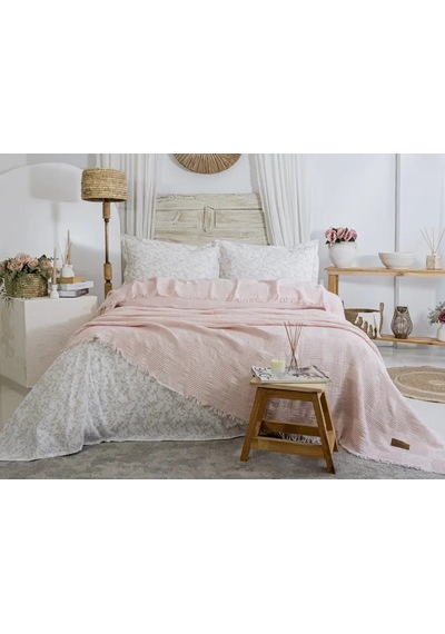 Şaheser Home Collection Müslin Yatak Örtüsü Çift Kişilik Pamela Pudra Çok Renkli