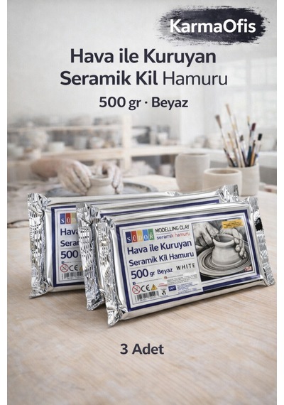 Hava İle Kuruyan Seramik Kil Hamuru 500 Gr Beyaz 3 Adet Set Beyaz
