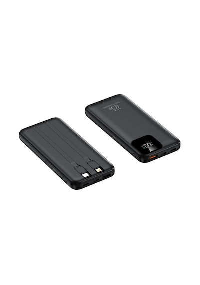 20000mah Powerbank 22.5w Hızlı Şarj Özellikli Type C Ve Lightning Kablolu Pd Taşınabilir Şarj Aleti Siyah