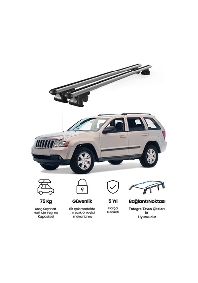 Venüs Jeep Grand Cherokee Renagede 2005 Ve Sonrası Uyumlu Gri Ara Atkı Port Bagaj Tavan Barı