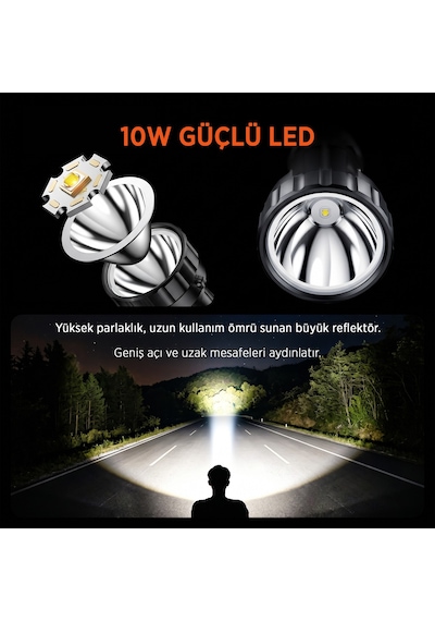 Philips Sfl3101s 10w 1000 Lümen Çift Aydınlatmalı 4 Modlu Tripod Uyumlu Omuz Askılı Projektör Led El Feneri Siyah