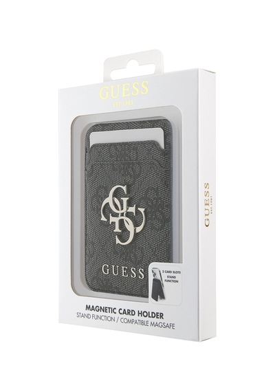 Guess Lisanslı Pu Deri 4g Desenli Metal Büyük 4g Ve Yazı Logolu Standlı Magnetik Kartlık Siyah