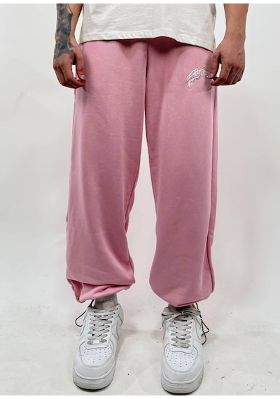 Zaee Syncl Yazlık Nakışlı Ayarlanabilir Baggy Eşofman Altı Pembe
