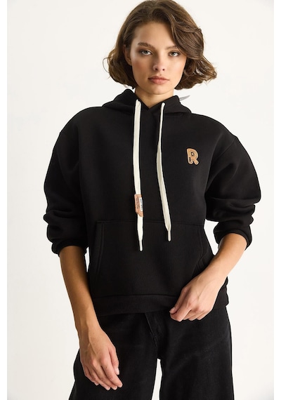 Shade Kadın Nakış İşlemeli Kanguru Cepli Kapüşonlu Şardonlu Salaş Sweatshirt 6872 60283523 - Siyah Shade Kadın Nakış İşlemeli Kanguru Cepli Kapüşonlu Şardonlu Salaş Sweatshirt 6872 60283523 - Siyah